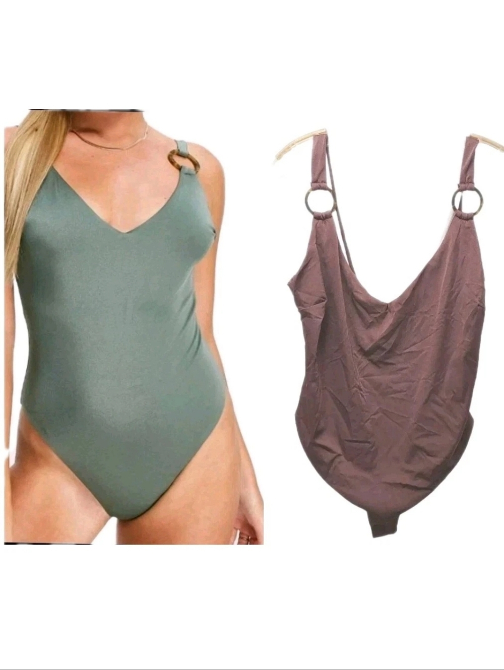 ASOS DESIGN Wireless Swimsuit Fuller Bust Ring Detail Mauve 16W DD-G Resort New